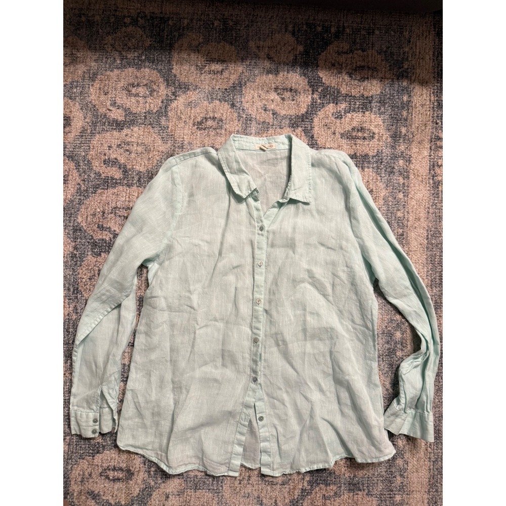 Eileen Fisher Handkerchief Linen Classic Collar Shirt Large Excellent Condition
